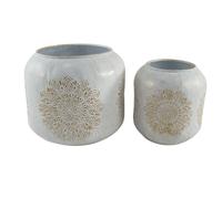 DKD Home Decor Set de 2 Maceteros Mandala Blanco y Dorado