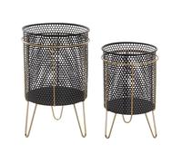 DKD Home Decor Set de 2 Maceteros Metálicos Negro y Dorado