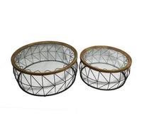 DKD Home Decor Set de 2 Mesas de Centro de Metal y Cristal 100x100x43 cm