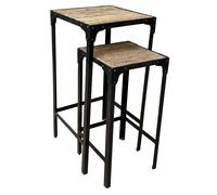 DKD Home Decor Set de 2 Mesitas Auxiliares de Hierro y Madera Natural y Negro
