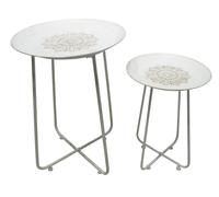 DKD Home Decor Set de 2 Mesitas Auxiliares Mandala Blanco y Dorado