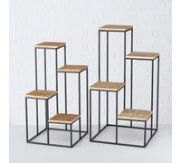 DKD Home Decor Set de 2 Repisas Metal y Abeto 40x40x100 con Macetas Negro