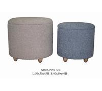 DKD Home Decor Set de 2 Reposapiés de Poliéster y Madera Gris y Azul