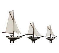 DKD Home Decor Set de 3 Barcos de Madera y Algodón Crudo