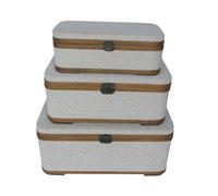 DKD Home Decor Set de 3 Baúles de Madera y Poliéster Borreguito