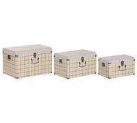 DKD Home Decor Set de 3 Baúles de Poliéster y Madera Beige