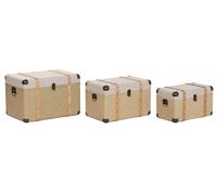 DKD Home Decor Set de 3 Baúles de Poliéster y Madera Natural