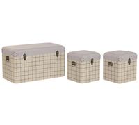 DKD Home Decor Set de 3 Baúles en Beige y Negro de Poliéster y Madera