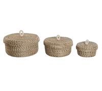 DKD Home Decor Set de 3 Cestas de Fibra y Cuerda con Tapa Natural