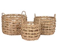 DKD Home Decor Set de 3 Cestas de Jacinto de Agua Natural