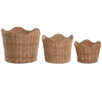 DKD Home Decor Set de 3 Cestas de Ratán y Metal Natural 30x30x25 cm