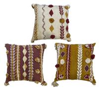 DKD Home Decor Set de 3 Cojines de Algodón Bordados Surtidos