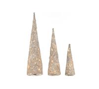 DKD Home Decor Set de 3 Conos de Ratán con LED, 20x20x80 cm, Crema Nevado