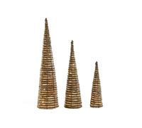 DKD Home Decor Set de 3 Conos de Ratán con LED Natural 20x20x80 cm