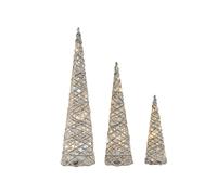 DKD Home Decor Set de 3 Conos de Ratán con LED Natural 20x20x80 cm