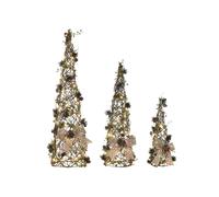 DKD Home Decor Set de 3 Conos de Ratán con LED Verde y Natural 20x20x80 cm