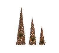 DKD Home Decor Set de 3 Conos LED Natural y Verde 20x20x80 cm