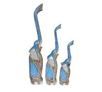 DKD Home Decor Set de 3 Figuras de Elefante en Albasia, Natural y Azul, 18x8x100 cm
