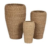 DKD Home Decor Set de 3 Maceteros Balines Seagrass y Metal Natural