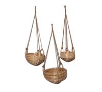 DKD Home Decor Set de 3 Maceteros Colgantes de Mimbre y Cuerda