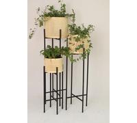 DKD Home Decor Set de 3 Maceteros de Bambú y Metal Negro y Natural