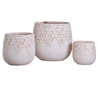 DKD Home Decor Set de 3 Maceteros de Fibra Arcilla Geométricos Crema