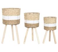 DKD Home Decor Set de 3 Maceteros de Fibra Natural Bicolor
