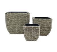 DKD Home Decor Set de 3 Maceteros de Ratán Sintético y PP Natural 40x40x36 cm