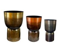 DKD Home Decor Set de 3 Maceteros Metálicos Patinados Dorado, Cobrizo y Gris