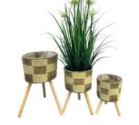 DKD Home Decor Set de 3 Maceteros Trenzados de Fibra y Pino, Marrón Claro