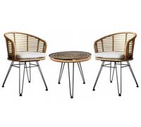 DKD Home Decor Set de 3 Mesas para Terraza y Jardín en Ratán Sintético, Marrón Claro y Blanco