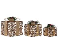 DKD Home Decor Set de 3 piezas LED Ratán Natural 26x26x30 cm