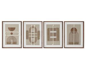 DKD Home Decor Set de 4 Cuadros Modernos 3D de Yute y MDF