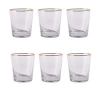DKD Home Decor Set de 6 Vasos de Cristal Rayado Transparente y Dorado 320ml