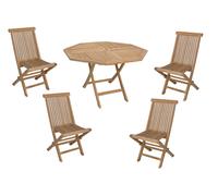 DKD Home Decor Set de Comedor de Teca con Mesa y 4 Sillas Plegables