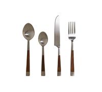 DKD Home Decor Set de Cubertería Inox y Acacia de 16 Piezas Natural y Plateado
