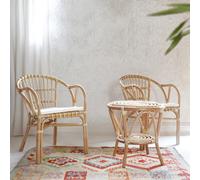 DKD Home Decor Set de Mesa y 2 Sillones con Cojín de Ratán