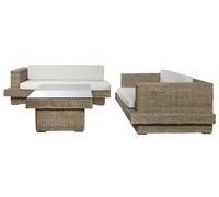 DKD Home Decor Set de Sofá de 3 Piezas de Fibra y Teca con Cojines
