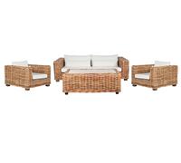 DKD Home Decor Set de Sofá de 4 Piezas en Ratán con Cojines, Natural