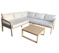 DKD Home Decor Set de Sofá Esquinero Roda de Acacia y Poliéster 200x200x68 cm