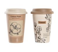 DKD Home Decor Set de Tazas Botanico 390ml, Surtido de 2 Colores