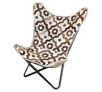DKD Home Decor Sillón de Piel y Hierro con Rombos Marrón y Blanco