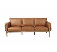 DKD Home Decor Sofá de Fresno y PU Marrón 220x80x82 cm