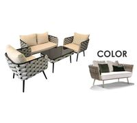 DKD Home Decor Sofá Terraza y Jardín Set de 4 Piezas Cuerda Metal