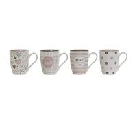 DKD Home Decor Taza mug Color Blanco, Gris y Rosa, de gres (340 ml) (4 Unidades)