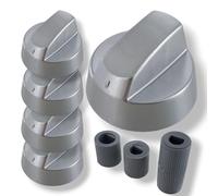 DL-pro Juego de 5 pomos giratorios universales de 42 mm de diámetro, con adaptadores de 6 mm y 8 mm, para casi todas las cocinas, hornos, hornos de gas, color plateado