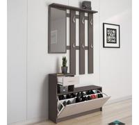 Dmora Mueble de Entrada Sargassi 25,5 x 100 x 190 (alt.) cm, Beige, Espejo Incluido, 8 Pares, 2 estantes