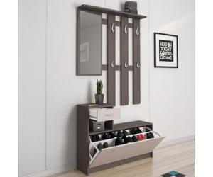 Dmora Mueble de Entrada Sargassi 25,5 x 100 x 190 (alt.) cm, Beige, Espejo Incluido, 8 Pares, 2 estantes