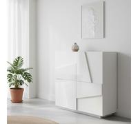 Dmora Scarpiera Joel, Mobile Multiuso a 2 Ante, Portascarpe da ingresso, 100% Made in Italy, cm 81x38h86, Bianco lucido con dettaglio