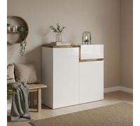 Dmora Scarpiera Ryan, Mobile Multiuso a 2 Ante e 1 anta a ribalta, Portascarpe da ingresso, 100% Made in Italy, cm 80x40h80, Bianco lucido e Acero